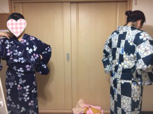 高校生親子で浴衣レッスン 大きな浴衣のクリアします 名古屋市緑区 名東区の着付け教室 ふぇりちた らくちんに着物を楽しみましょう